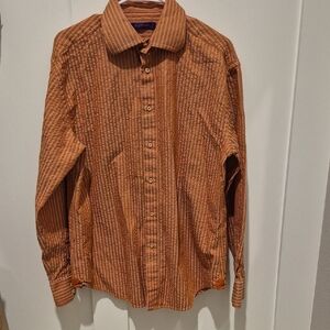 Kuhlman Men's Rust Striped Button Down Shirt Large 100% Cotton